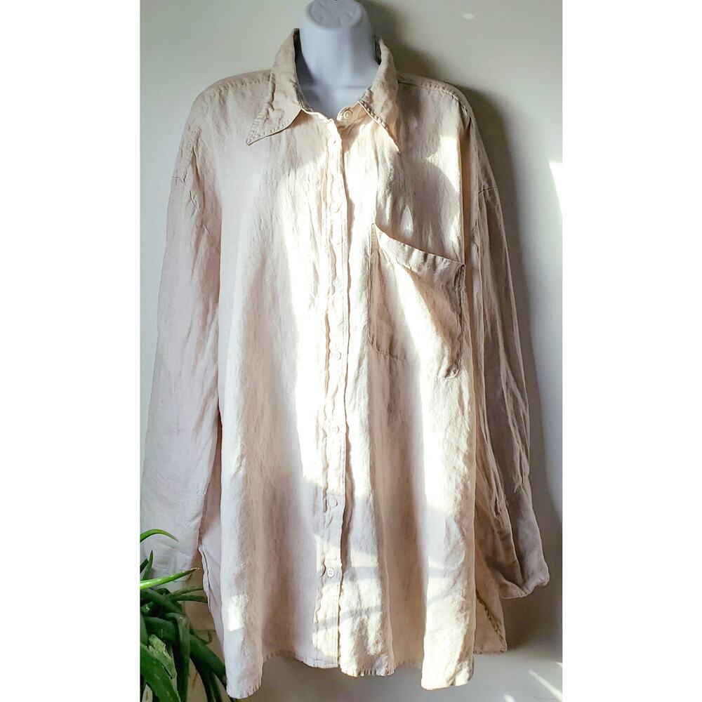 Banana Republic Womens Cream Long Sleeve L Linen Shirt Size XXL Boho Beachy